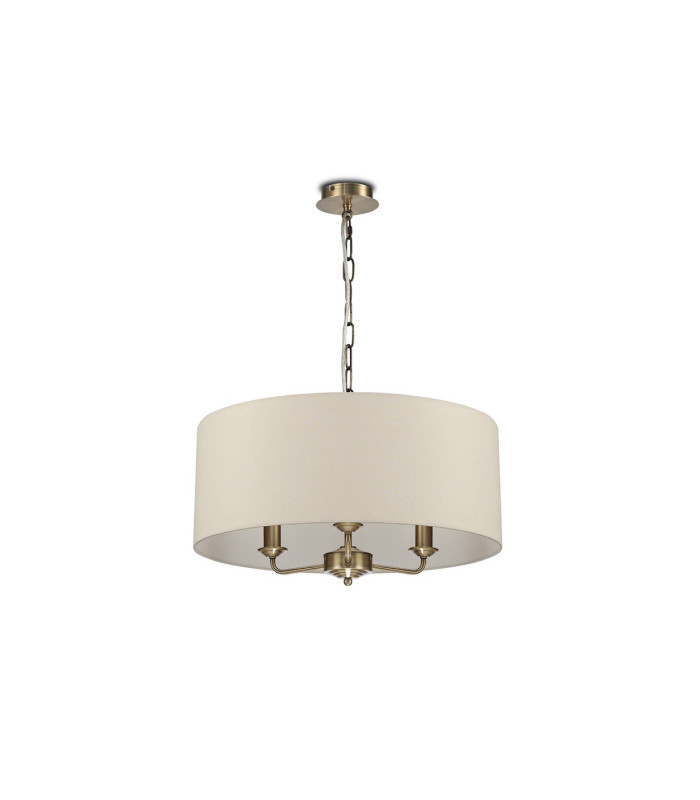 Banyan 3 Light Multi Arm Pendant E14 Antique Brass With 50cm x 20cm Faux Silk Shade Ivory Pearl/White Laminate-4
