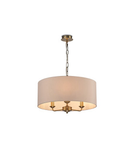 Banyan 3 Light Multi Arm Pendant E14 Antique Brass With 50cm x 20cm Dual Faux Silk Shade Nude Beige/Moonlight-1