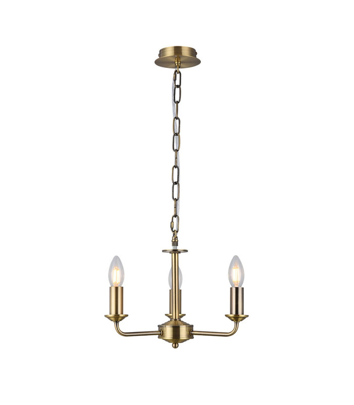 Banyan 3 Light Multi Arm Pendant E14 Antique Brass With 50cm x 20cm Faux Silk Shade Ivory Pearl/White Laminate-7