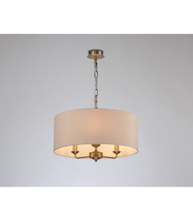 Banyan 3 Light Multi Arm Pendant E14 Antique Brass With 50cm x 20cm Dual Faux Silk Shade Nude Beige/Moonlight-2