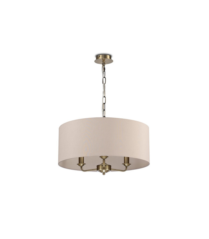 Banyan 3 Light Multi Arm Pendant E14 Antique Brass With 50cm x 20cm Dual Faux Silk Shade Nude Beige/Moonlight-4