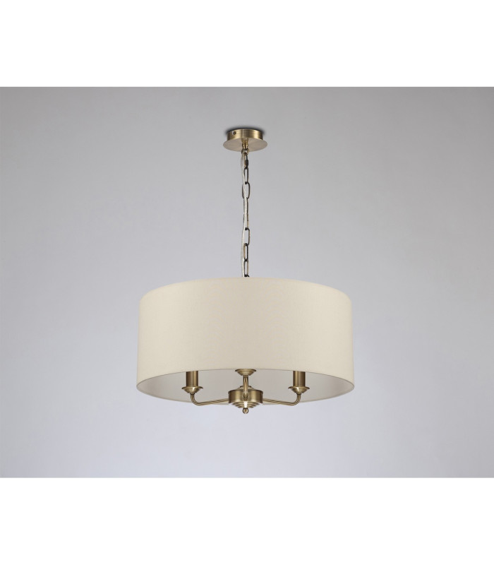 Banyan 3 Light Multi Arm Pendant E14 Antique Brass With 50cm x 20cm Faux Silk Shade Ivory Pearl/White Laminate-11