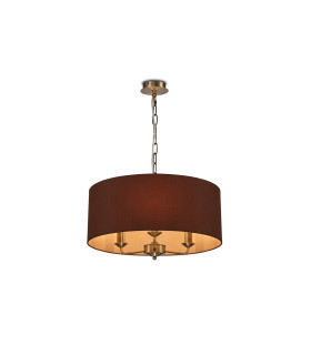 Banyan 3 Light Multi Arm Pendant E14 Antique Brass With 50cm x 20cm Dual Faux Silk Shade Raw Cocoa/Grecian Bronze-1