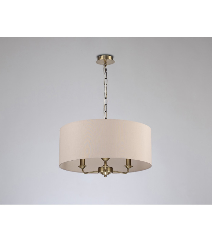 Banyan 3 Light Multi Arm Pendant E14 Antique Brass With 50cm x 20cm Dual Faux Silk Shade Nude Beige/Moonlight-11