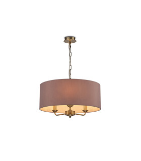 Banyan 3 Light Multi Arm Pendant E14 Antique Brass With 50cm x 20cm Dual Faux Silk Shade Taupe/Halo Gold-1