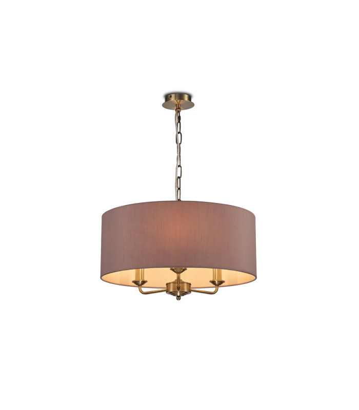 Banyan 3 Light Multi Arm Pendant E14 Antique Brass With 50cm x 20cm Dual Faux Silk Shade Taupe/Halo Gold-1