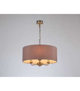 Banyan 3 Light Multi Arm Pendant E14 Antique Brass With 50cm x 20cm Dual Faux Silk Shade Taupe/Halo Gold-2
