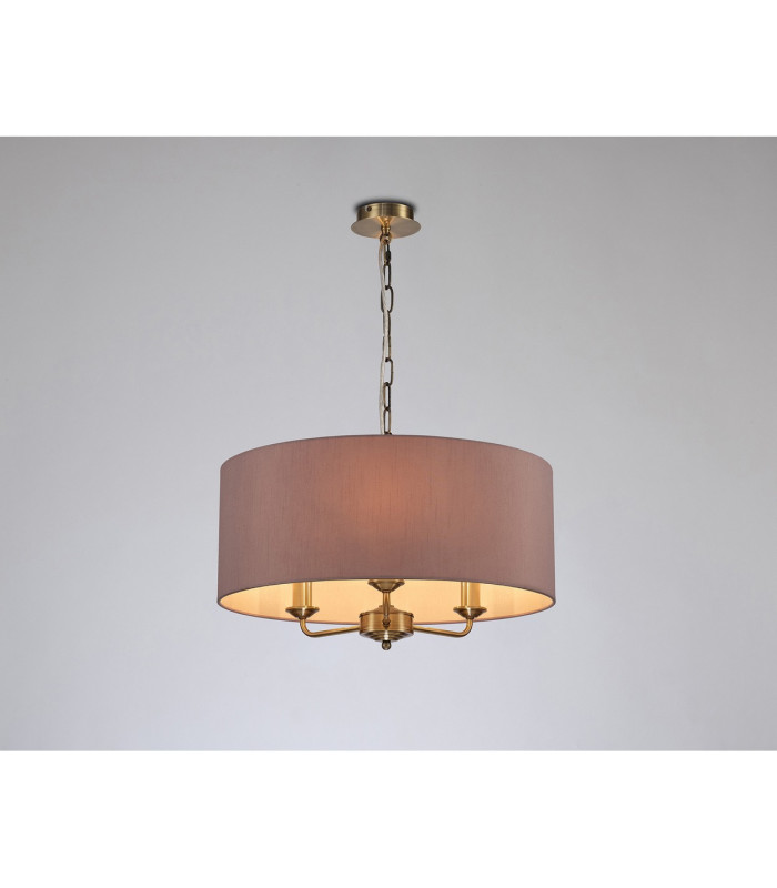 Banyan 3 Light Multi Arm Pendant E14 Antique Brass With 50cm x 20cm Dual Faux Silk Shade Taupe/Halo Gold-2