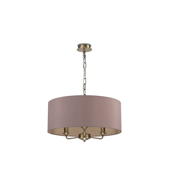 Banyan 3 Light Multi Arm Pendant E14 Antique Brass With 50cm x 20cm Dual Faux Silk Shade Taupe/Halo Gold-4