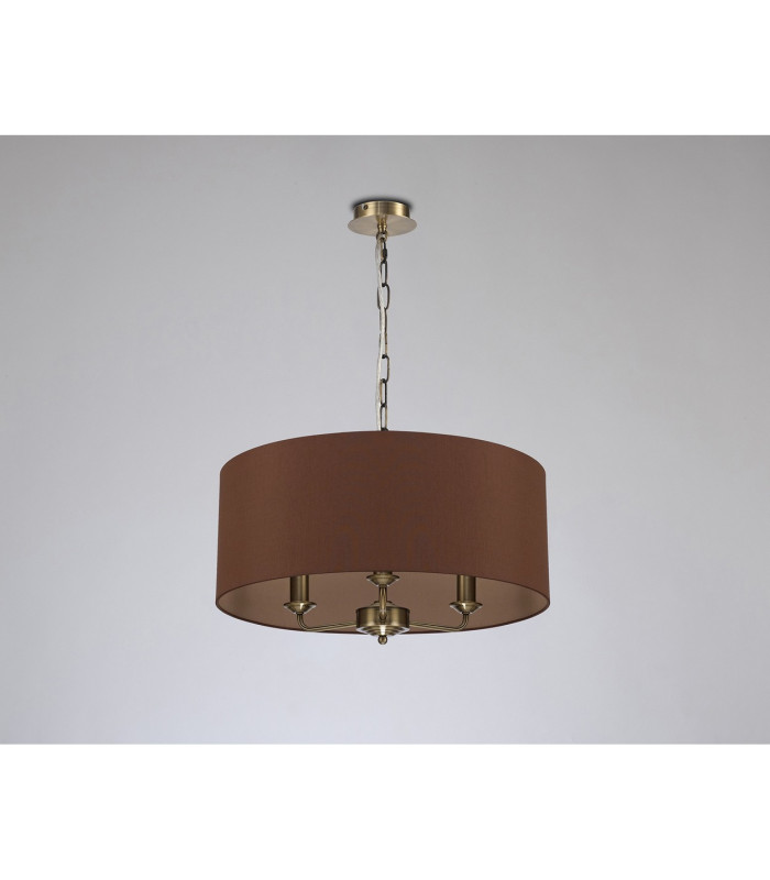 Banyan 3 Light Multi Arm Pendant E14 Antique Brass With 50cm x 20cm Dual Faux Silk Shade Raw Cocoa/Grecian Bronze-11