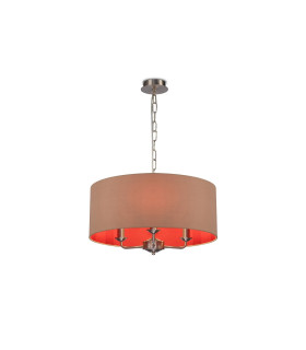Banyan 3 Light Multi Arm Pendant E14 Satin Nickel With 50cm x 22cm Dual Faux Silk Shade Antique Gold/Ruby-1