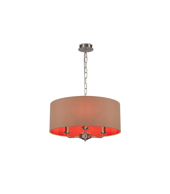 Banyan 3 Light Multi Arm Pendant E14 Satin Nickel With 50cm x 22cm Dual Faux Silk Shade Antique Gold/Ruby-1