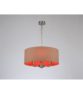 Banyan 3 Light Multi Arm Pendant E14 Satin Nickel With 50cm x 22cm Dual Faux Silk Shade Antique Gold/Ruby-2