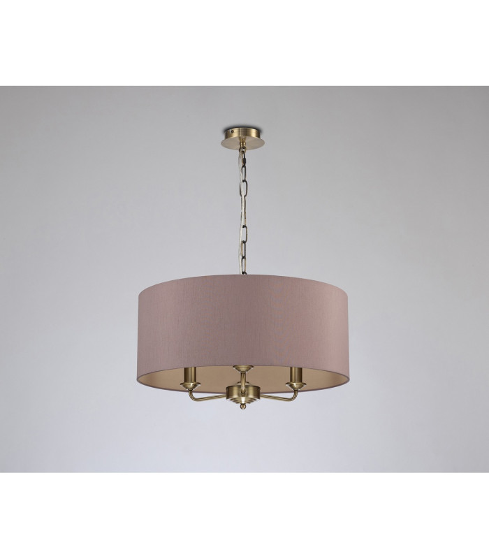 Banyan 3 Light Multi Arm Pendant E14 Antique Brass With 50cm x 20cm Dual Faux Silk Shade Taupe/Halo Gold-11