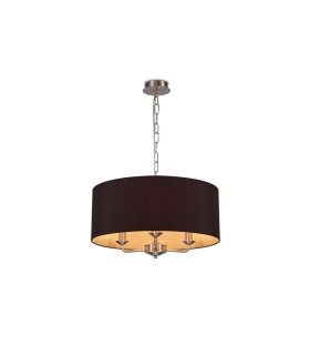 Banyan 3 Light Multi Arm Pendant E14 Satin Nickel With 50cm x 22cm Dual Faux Silk Shade Black/Green Olive-1