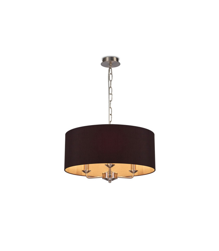 Banyan 3 Light Multi Arm Pendant E14 Satin Nickel With 50cm x 22cm Dual Faux Silk Shade Black/Green Olive-1