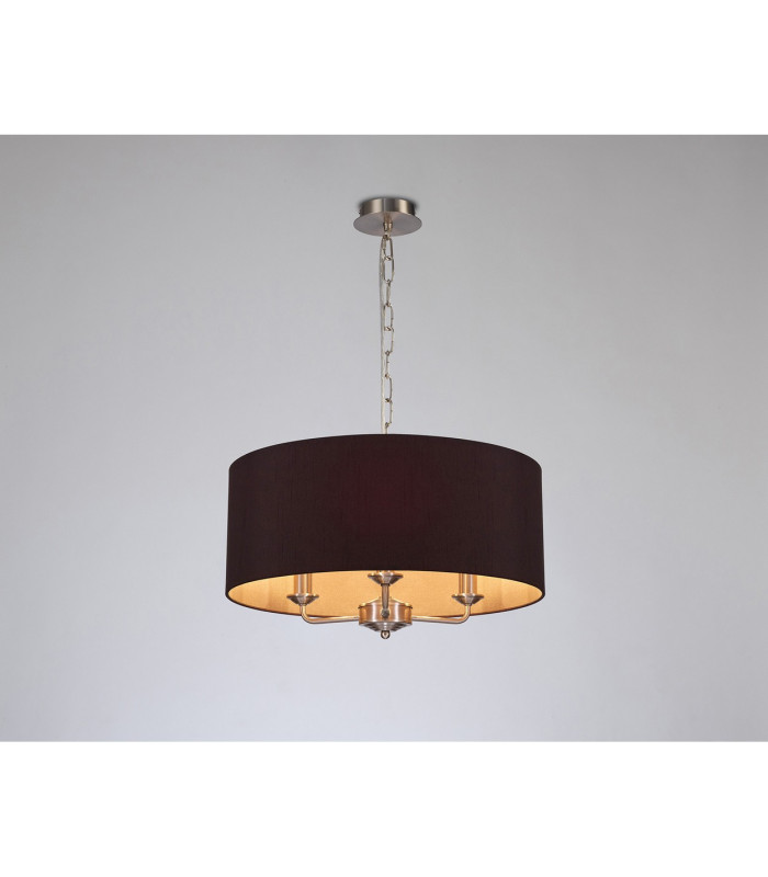 Banyan 3 Light Multi Arm Pendant E14 Satin Nickel With 50cm x 22cm Dual Faux Silk Shade Black/Green Olive-2