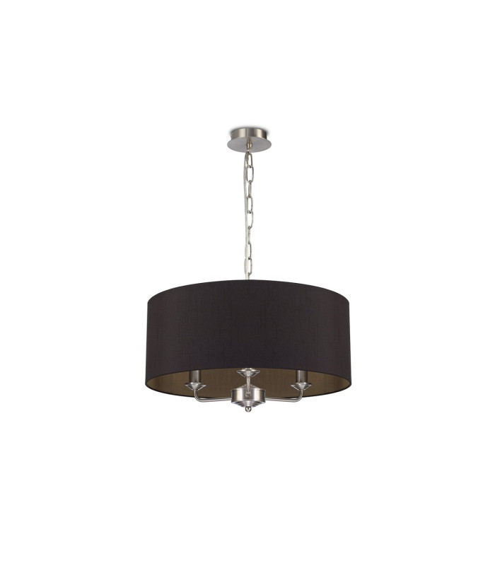 Banyan 3 Light Multi Arm Pendant E14 Satin Nickel With 50cm x 22cm Dual Faux Silk Shade Black/Green Olive-4