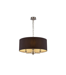 Banyan 3 Light Multi Arm Pendant E14 Satin Nickel With 50cm x 22cm Faux Silk Shade Black/White Laminate-1
