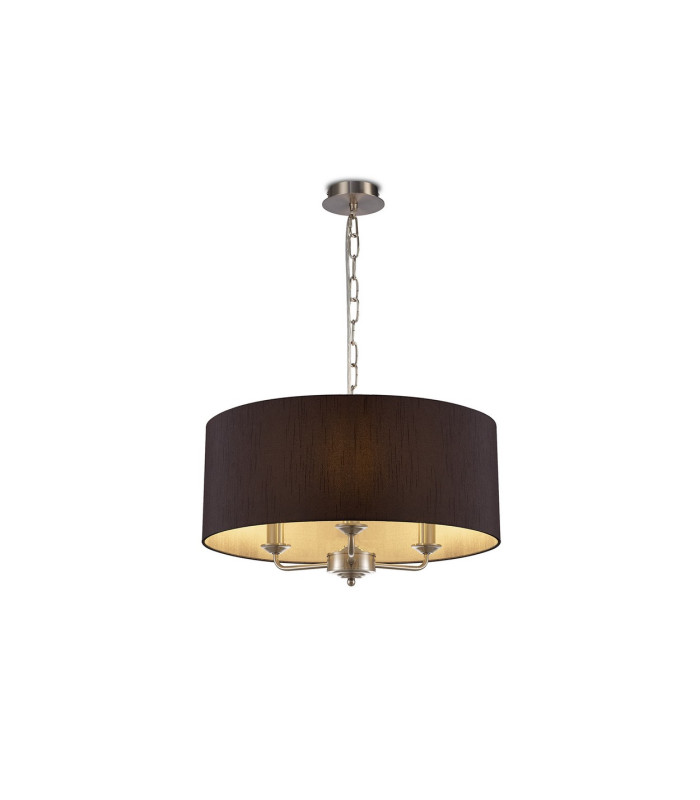 Banyan 3 Light Multi Arm Pendant E14 Satin Nickel With 50cm x 22cm Faux Silk Shade Black/White Laminate-1