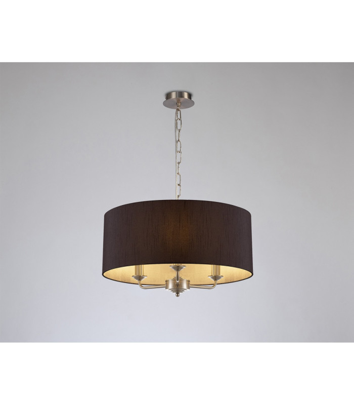 Banyan 3 Light Multi Arm Pendant E14 Satin Nickel With 50cm x 22cm Faux Silk Shade Black/White Laminate-2