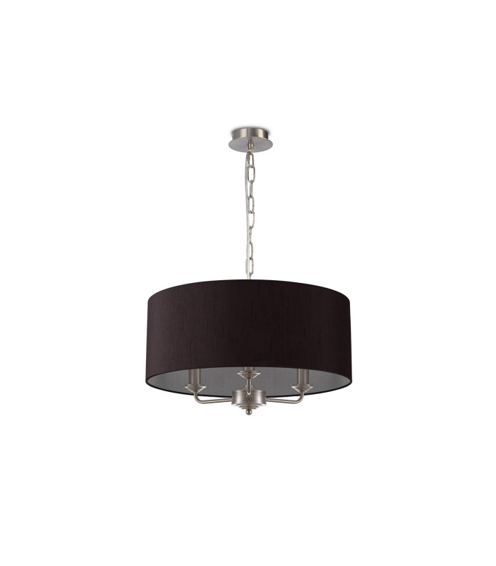 Banyan 3 Light Multi Arm Pendant E14 Satin Nickel With 50cm x 22cm Faux Silk Shade Black/White Laminate-4