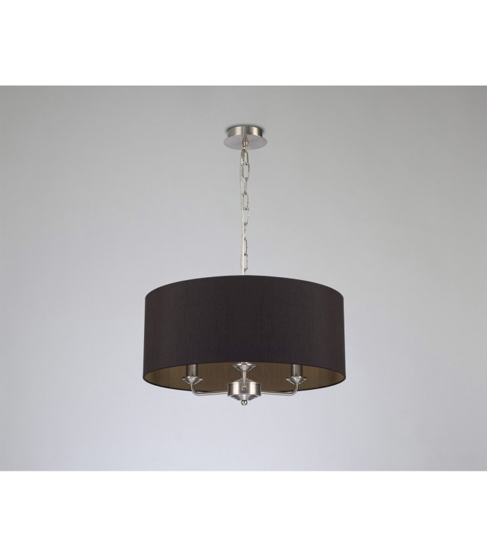 Banyan 3 Light Multi Arm Pendant E14 Satin Nickel With 50cm x 22cm Dual Faux Silk Shade Black/Green Olive-11