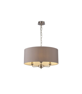 Banyan 3 Light Multi Arm Pendant E14 Satin Nickel With 50cm x 22cm Faux Silk Shade Grey/White Laminate-1