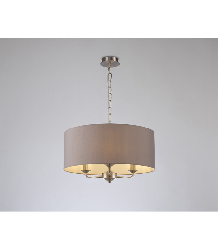 Banyan 3 Light Multi Arm Pendant E14 Satin Nickel With 50cm x 22cm Faux Silk Shade Grey/White Laminate-2