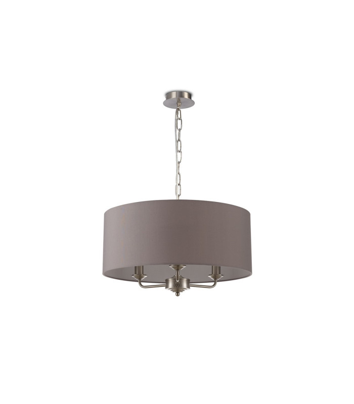 Banyan 3 Light Multi Arm Pendant E14 Satin Nickel With 50cm x 22cm Faux Silk Shade Grey/White Laminate-4