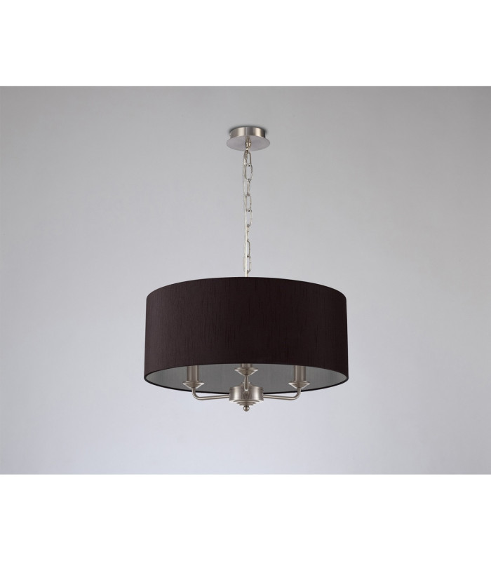 Banyan 3 Light Multi Arm Pendant E14 Satin Nickel With 50cm x 22cm Faux Silk Shade Black/White Laminate-11