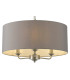 Banyan 3 Light Multi Arm Pendant E14 Satin Nickel With 50cm x 22cm Faux Silk Shade Grey/White Laminate-6