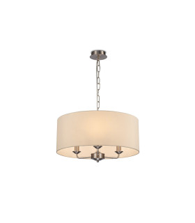 Banyan 3 Light Multi Arm Pendant E14 Satin Nickel With 50cm x 22cm Faux Silk Shade Ivory Pearl/White Laminate-1
