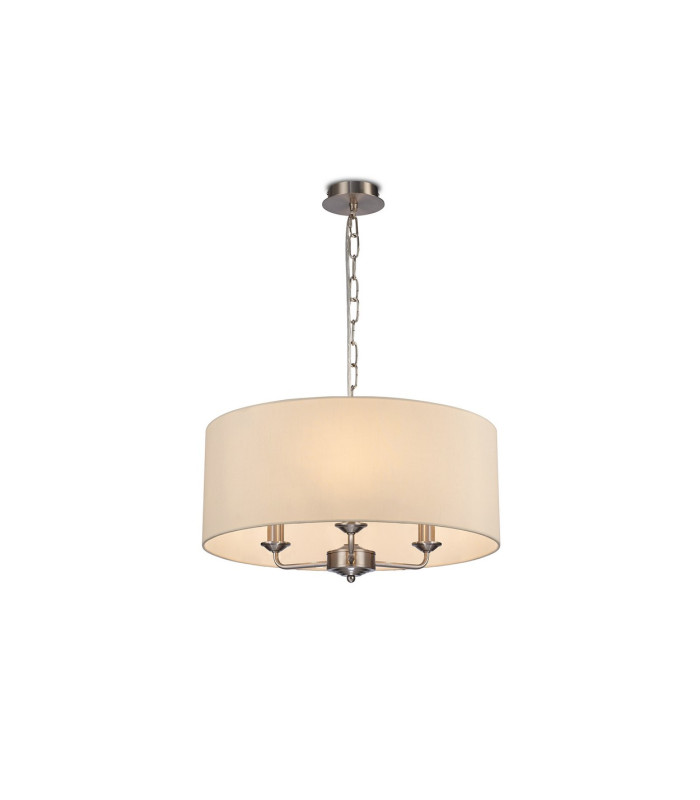 Banyan 3 Light Multi Arm Pendant E14 Satin Nickel With 50cm x 22cm Faux Silk Shade Ivory Pearl/White Laminate-1