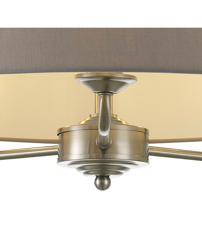 Banyan 3 Light Multi Arm Pendant E14 Satin Nickel With 50cm x 22cm Faux Silk Shade Grey/White Laminate-7