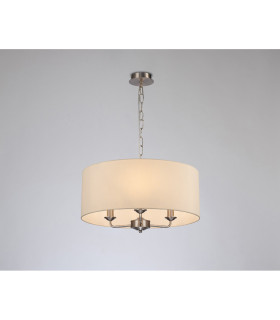 Banyan 3 Light Multi Arm Pendant E14 Satin Nickel With 50cm x 22cm Faux Silk Shade Ivory Pearl/White Laminate-2