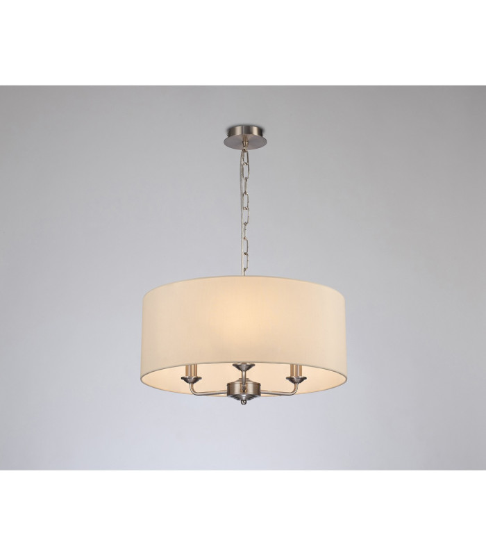 Banyan 3 Light Multi Arm Pendant E14 Satin Nickel With 50cm x 22cm Faux Silk Shade Ivory Pearl/White Laminate-2