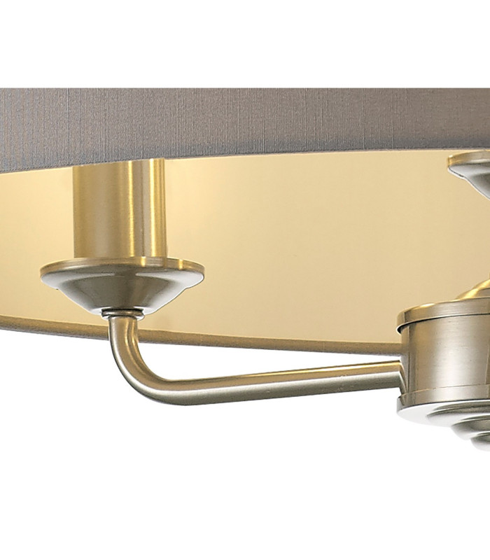 Banyan 3 Light Multi Arm Pendant E14 Satin Nickel With 50cm x 22cm Faux Silk Shade Grey/White Laminate-8