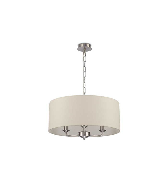 Banyan 3 Light Multi Arm Pendant E14 Satin Nickel With 50cm x 22cm Faux Silk Shade Ivory Pearl/White Laminate-4