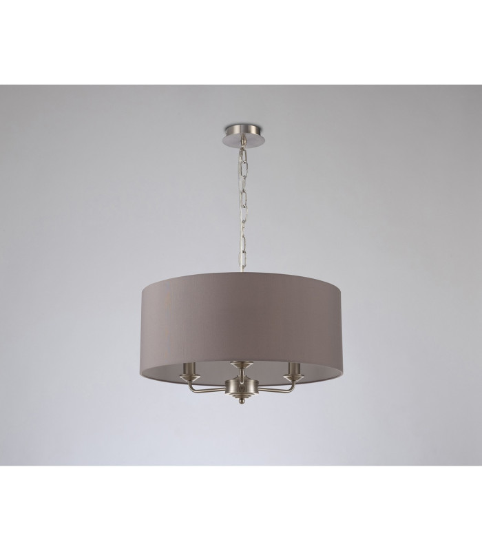 Banyan 3 Light Multi Arm Pendant E14 Satin Nickel With 50cm x 22cm Faux Silk Shade Grey/White Laminate-16