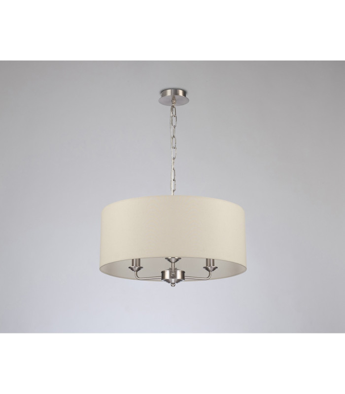 Banyan 3 Light Multi Arm Pendant E14 Satin Nickel With 50cm x 22cm Faux Silk Shade Ivory Pearl/White Laminate-11