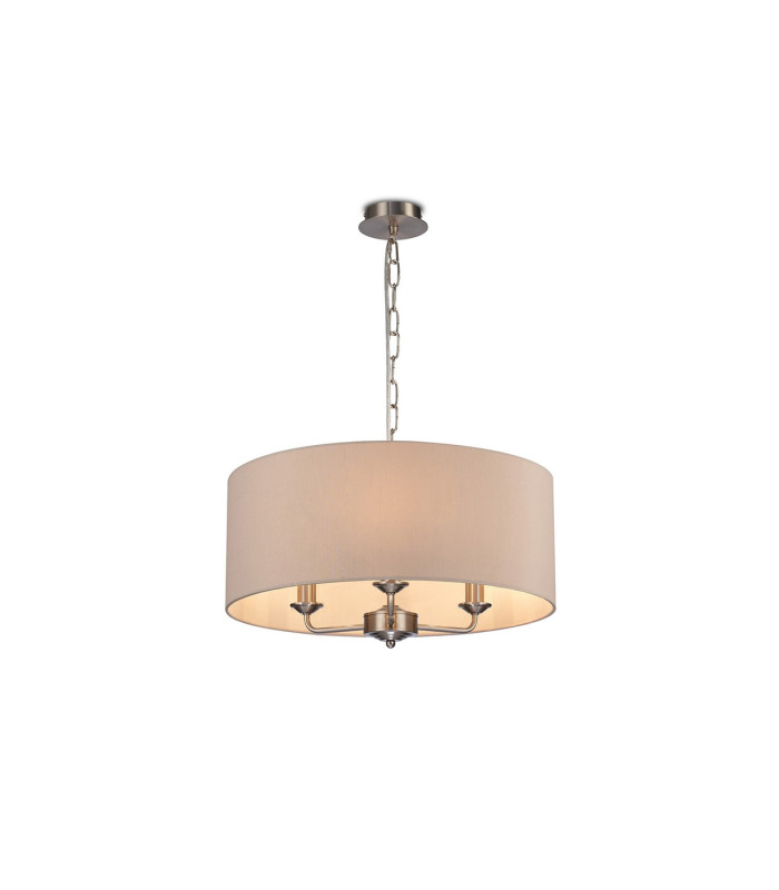 Banyan 3 Light Multi Arm Pendant E14 Satin Nickel With 50cm x 22cm Dual Faux Silk Shade Nude Beige/Moonlight-1