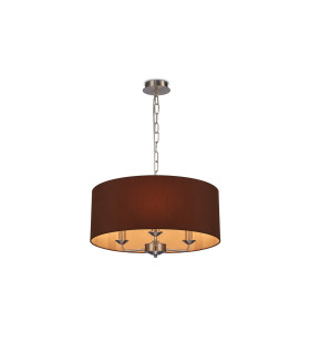 Banyan 3 Light Multi Arm Pendant E14 Satin Nickel With 50cm x 22cm Dual Faux Silk Shade Raw Cocoa/Grecian Bronze-1