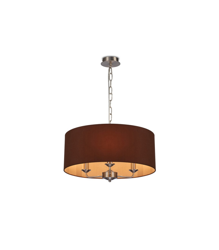 Banyan 3 Light Multi Arm Pendant E14 Satin Nickel With 50cm x 22cm Dual Faux Silk Shade Raw Cocoa/Grecian Bronze-1