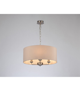 Banyan 3 Light Multi Arm Pendant E14 Satin Nickel With 50cm x 22cm Dual Faux Silk Shade Nude Beige/Moonlight-2