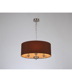 Banyan 3 Light Multi Arm Pendant E14 Satin Nickel With 50cm x 22cm Dual Faux Silk Shade Raw Cocoa/Grecian Bronze-2