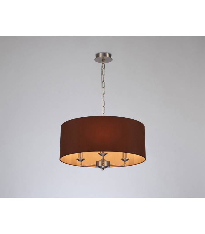 Banyan 3 Light Multi Arm Pendant E14 Satin Nickel With 50cm x 22cm Dual Faux Silk Shade Raw Cocoa/Grecian Bronze-2