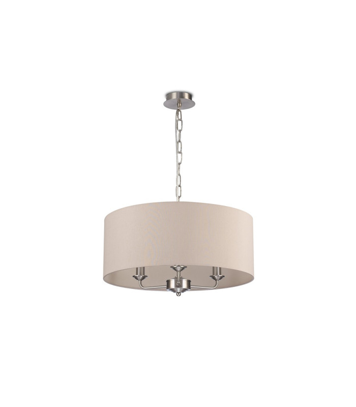 Banyan 3 Light Multi Arm Pendant E14 Satin Nickel With 50cm x 22cm Dual Faux Silk Shade Nude Beige/Moonlight-4