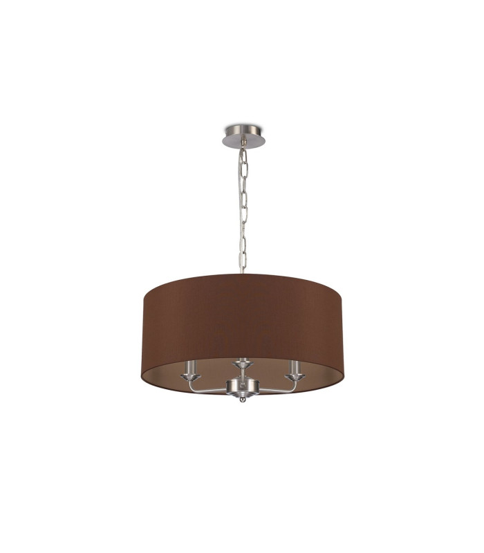 Banyan 3 Light Multi Arm Pendant E14 Satin Nickel With 50cm x 22cm Dual Faux Silk Shade Raw Cocoa/Grecian Bronze-4