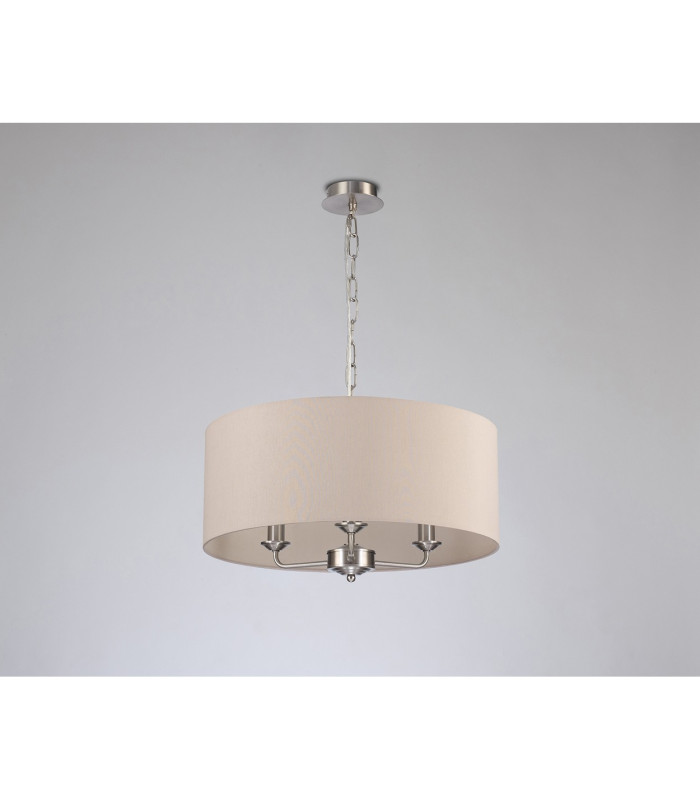 Banyan 3 Light Multi Arm Pendant E14 Satin Nickel With 50cm x 22cm Dual Faux Silk Shade Nude Beige/Moonlight-11